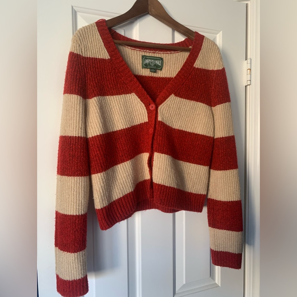 Red and Cream Striped Sweater: Size Large
